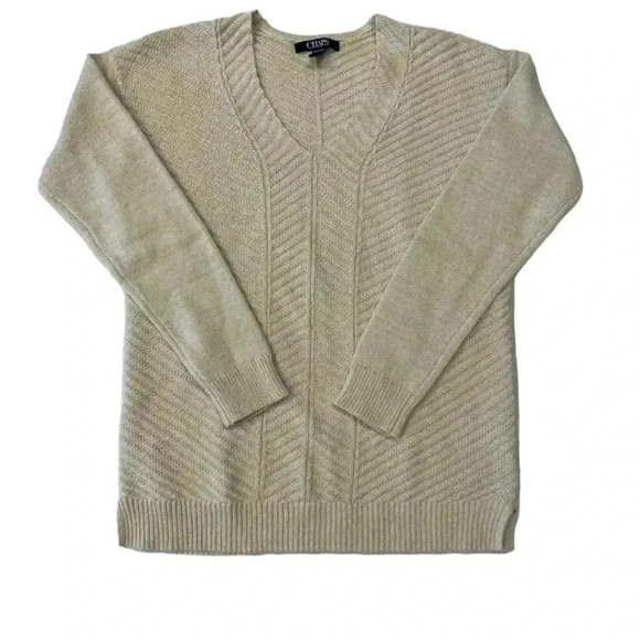 Chaps White Cream Gold Glitter V Neck Knit Sweater Size XS - Picture 6 of 9